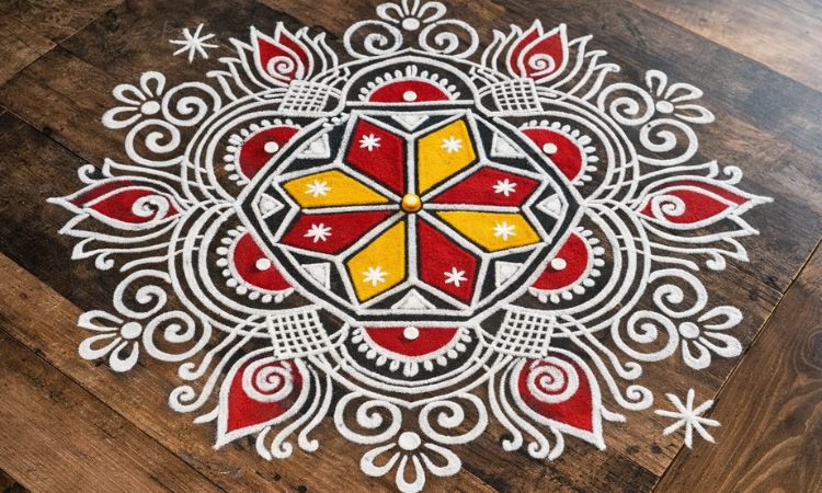 Kolam Style Rangoli Design For Home