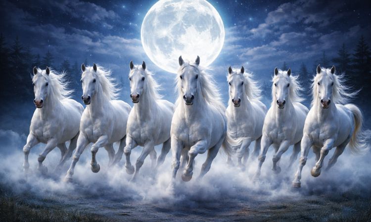 7 Horses Painting with Moon