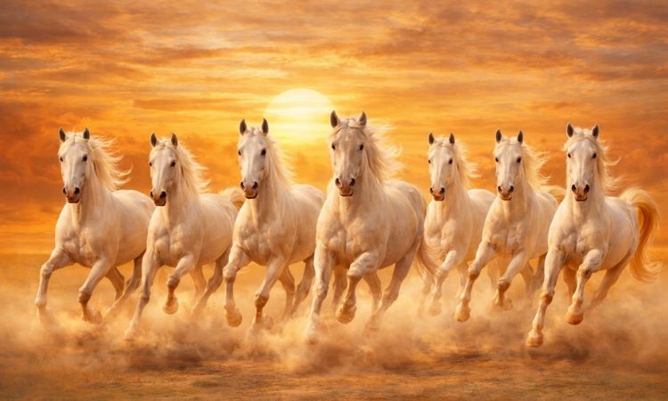 Seven Horses Painting with Sunrise