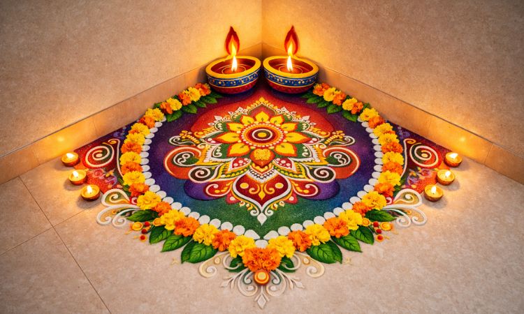 Corner Rangoli Design For Diwali
