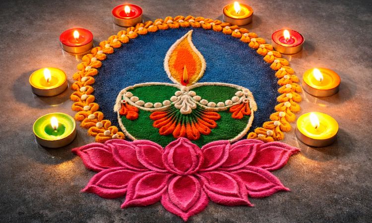 Simple Diya Rangoli Design 