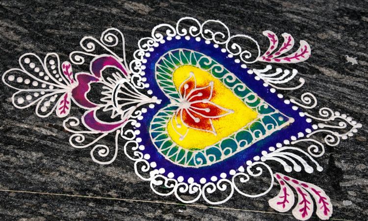 Heart Shape Rangoli Design Simple