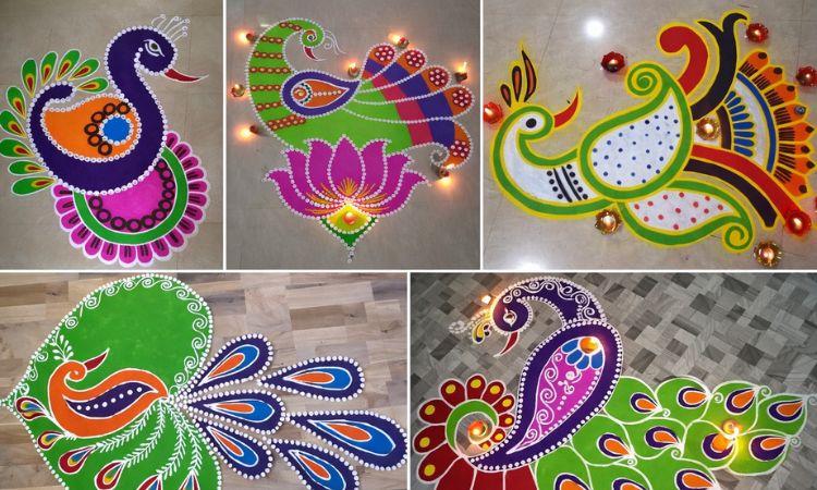 simple peacock flower rangoli design