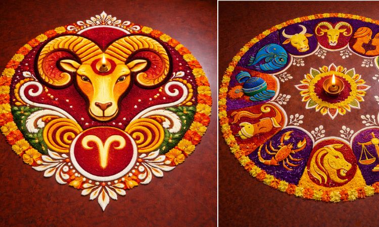 simple zodiac design rangoli 