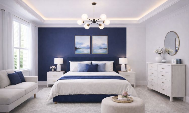 Navy Blue & White Bedroom Paint Two Colours
