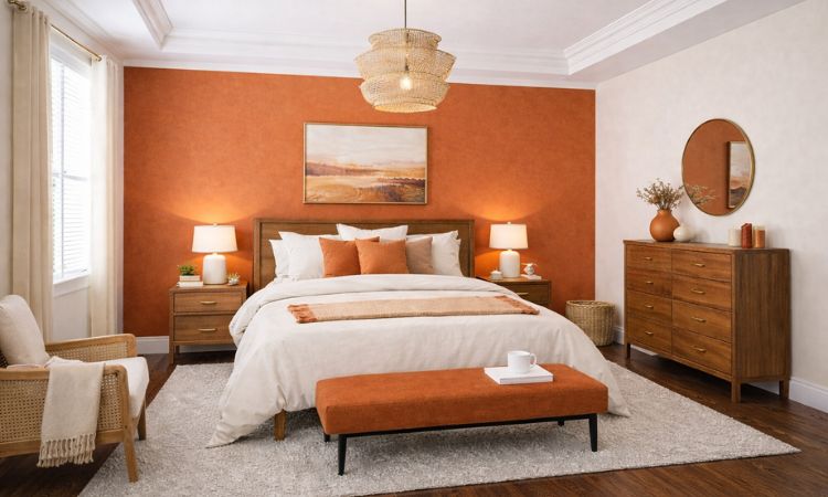 Orange Two Colour Combination Bedroom Walls