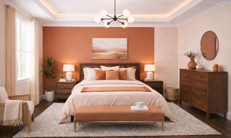 Orange and Peach Colour Combination Bedroom Walls