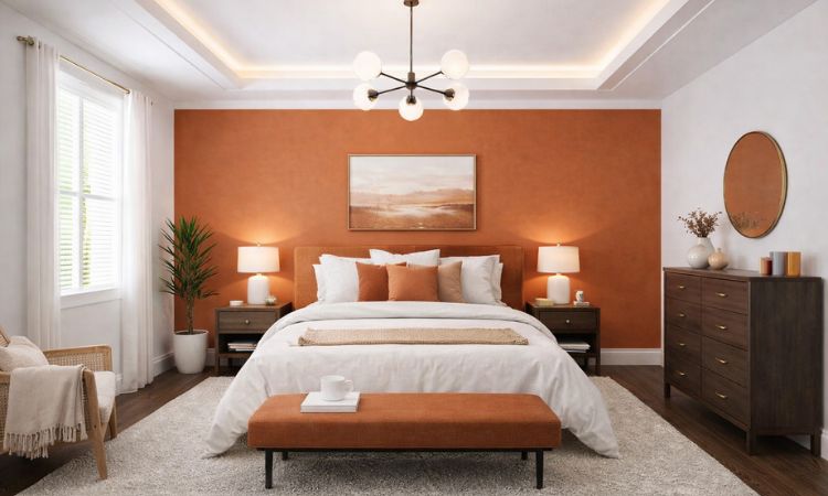 Orange and White Colour Combination For Bedroom Walls