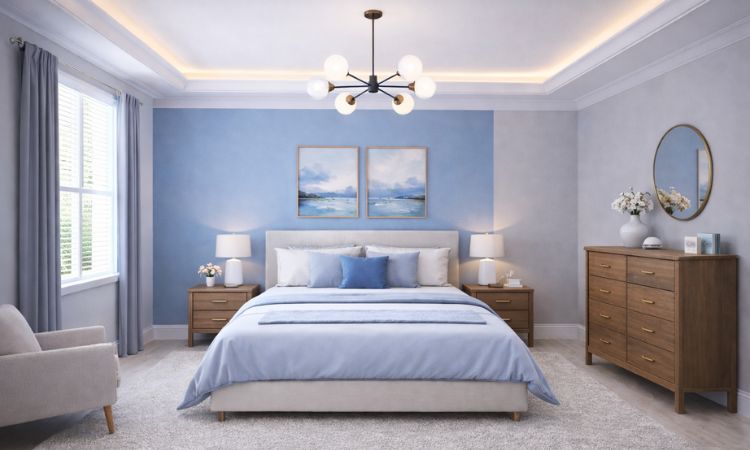 Sky Blue and Grey Colour Combination For Bedroom Walls