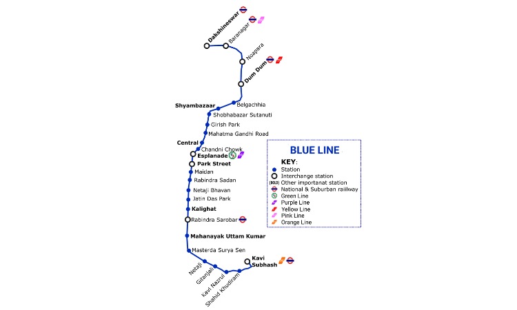Kolkata Metro Blue Line Route Map