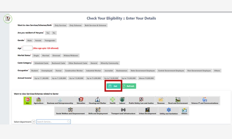 Check Eligibility on Saral Haryana Portal